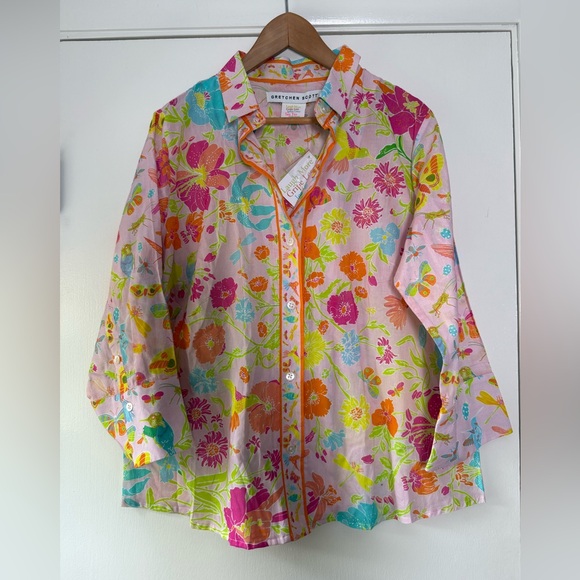 Gretchen Scott Designs Tops - New! Gretchen Scott Pale Pink Birds & Bees Boyfriend Shirt Goddess Size XXL